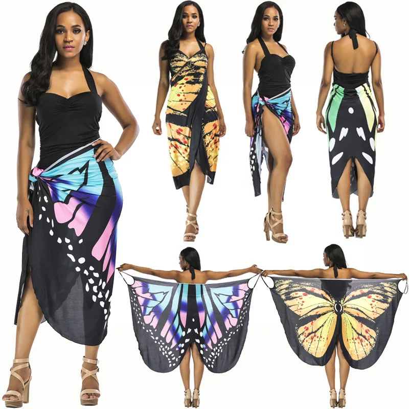 

Butterfly Print Dress Women Sexy Backless Beach Party Dresses Summer 2018 Girl Boho Chic Dress Beach Wear, Blue/orange/yellow