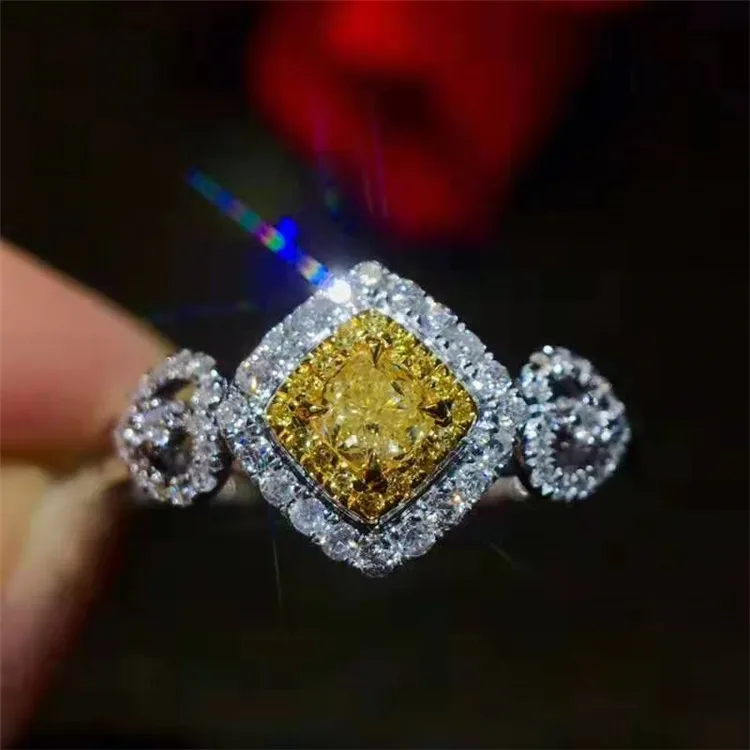 

European royal luxury gemstone jewelry supplier 18k gold 0.2ct South Africa natural yellow diamond ring for women