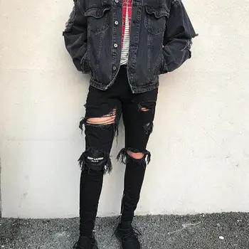 mens black ripped jeans with zippers