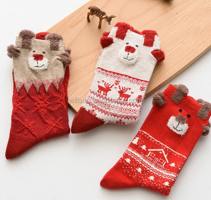 

Wholesale Snowflake Deer Wool Warm Winter Comfortable Stockings Christmas Sock, Picture colors and customized