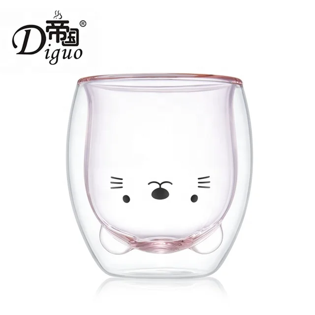 

Diguo Popular Double Layer Clear Pyrex Glass Cat Paw Cup For Tea And Coffee