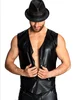 N938 black latex pu leather clothing mens leather vest