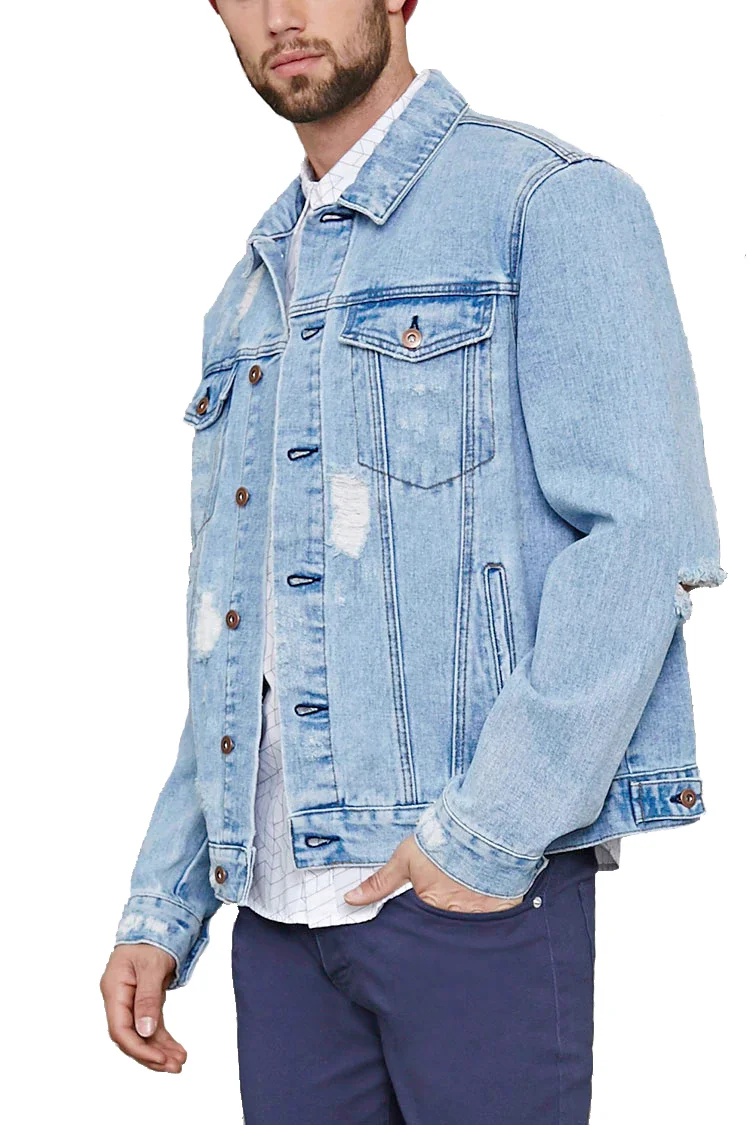 wholesale denim Men's cotton make old hole jeans jacket