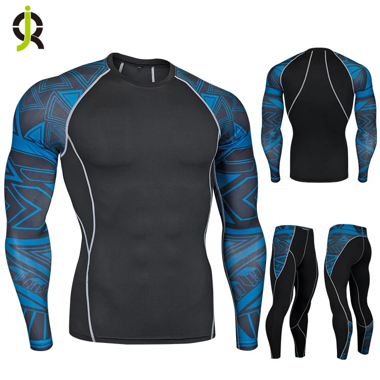 
2 Pieces Men Fitness Gym Suits Workout Rash Guard Running Leggings Sets Basketball Compression Tights 