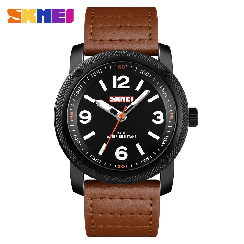 

SKMEI 1417 Waterproof Japan Movt Quartz Watch Men Leather Timepieces male, Black,brown