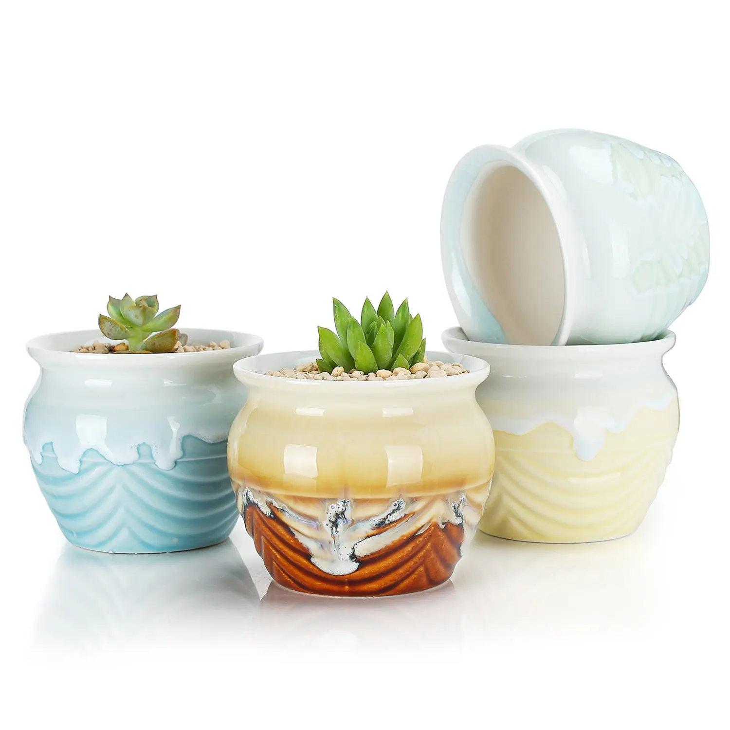 Greenaholics Succulent Plant Pots 3 Inch Flowing Glaze Greenaholics Succulent Plant Pots