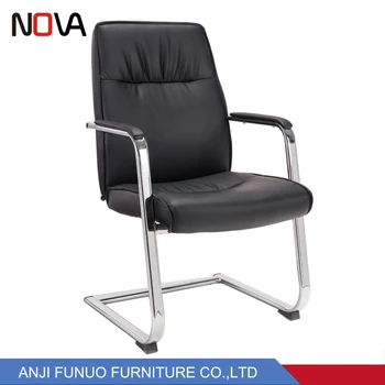 Stainless Steel Frame Black Leather Executive Office Chair No
