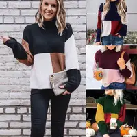 

Fashion Women Casual Long Sleeve Knitted Sweater Pullover Loose Jumper Tops Knitwear Winter Color Patchwork O-neck Sweaters Hot