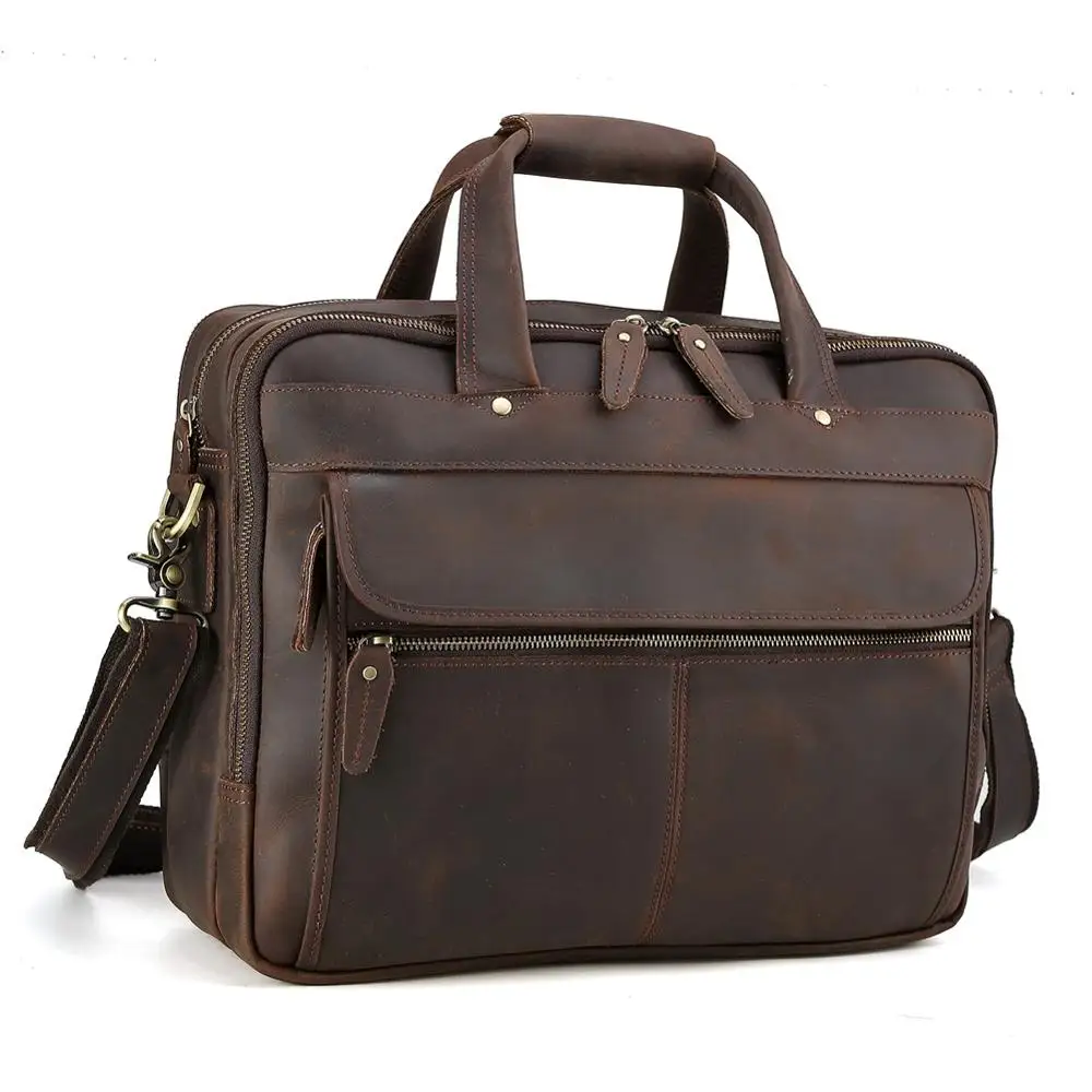 

TIDING OEM Men's Vintage Real Leather Laptop Briefcase Bag Messenger Shoulder Bag Crazy Horse Leather Briefcase