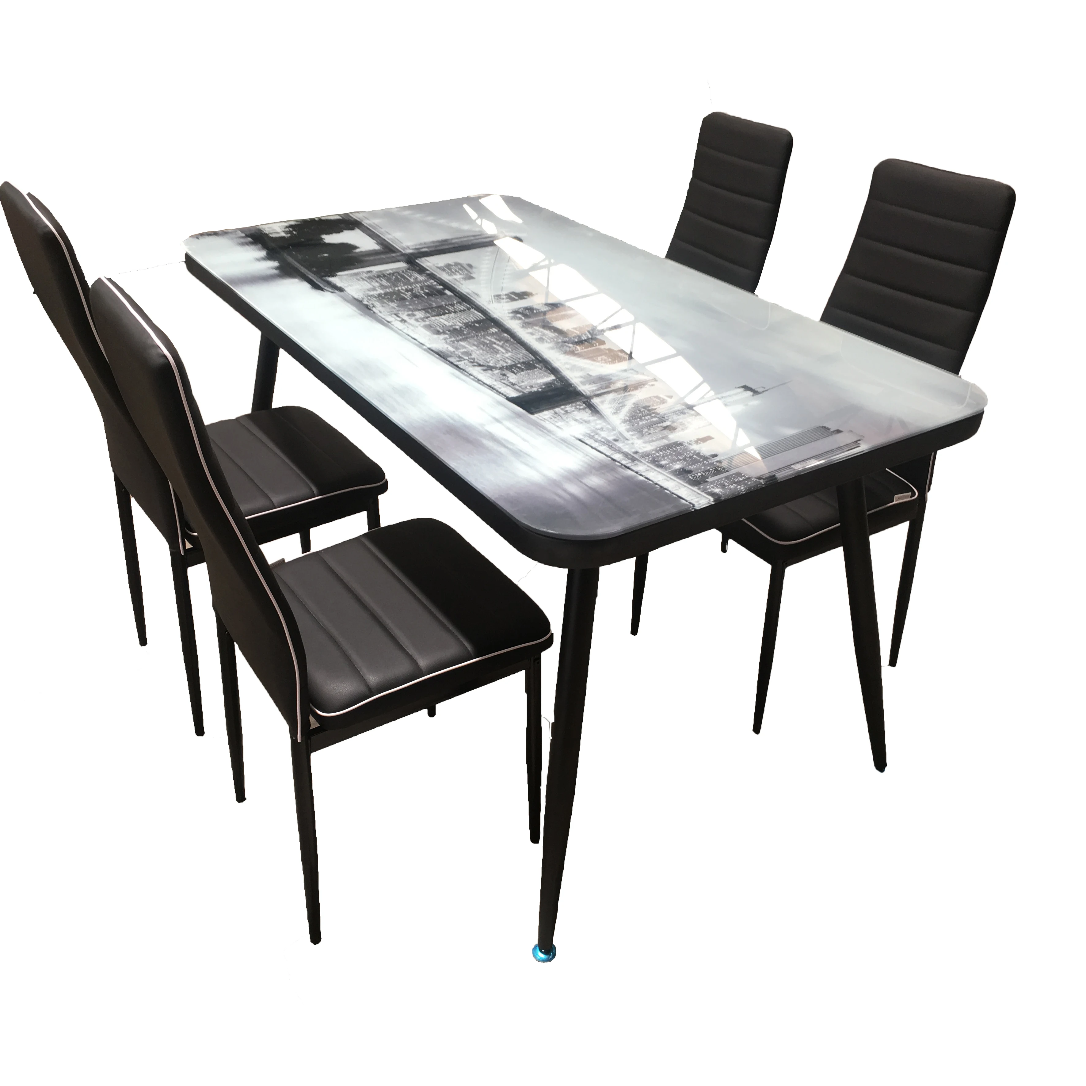 
Modern diningroom Furniture Glass Kitchen Dining Dinette Top Dining Set 6 Person Dining Table and Chairs Set 