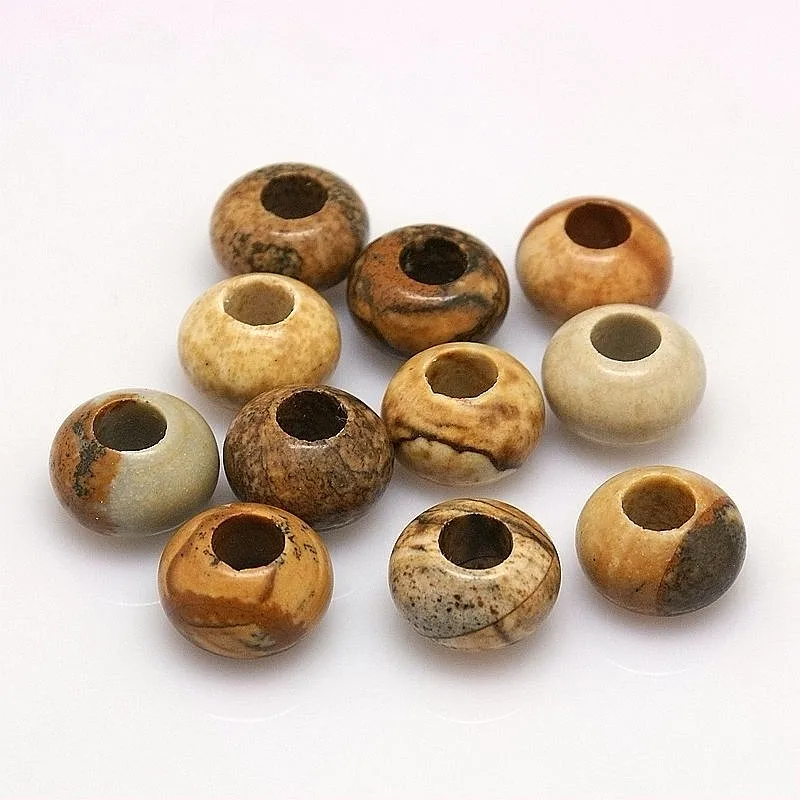 

PandaHall Gemstone European Beads Picture Jasper Beads without Core Large Hole Beads Abacus 12x8mm Hole 5mm