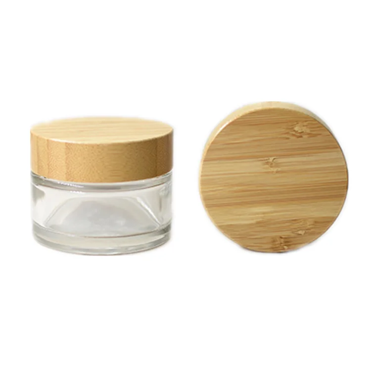 Lot De 2 Flacons En Verre Dépoli 50 Ml - Couvercle Bambou écologique - Pour Crèmes, Cosmétiques, épices