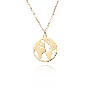 Custom design 925 sterling silver 24k gold plated world map necklaces pain 24k gold beads charms necklaces for women ladies