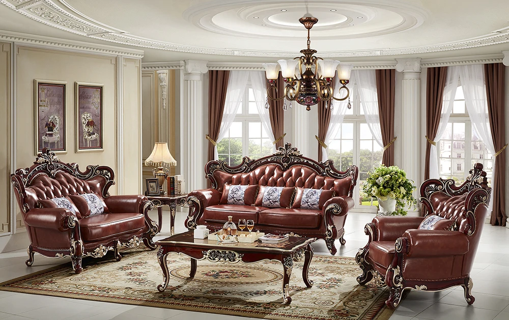 French Style Solid Wood Living Room Furniture Sets Corner Sofa Sets