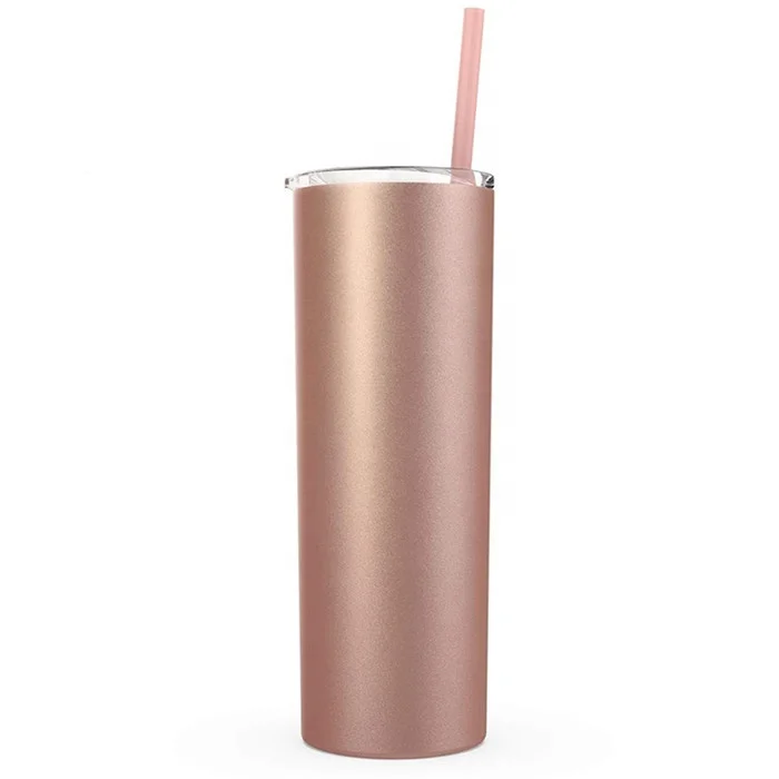 

Rose Gold Double Wall Stainless Steel Slim Tumbler With Plastic Lid