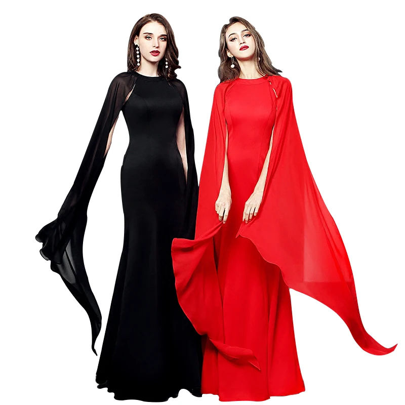 

Elegant Evening Dresses 2018 Long Mermaid Gowns With Sleeve Cape From Dubai, Customized