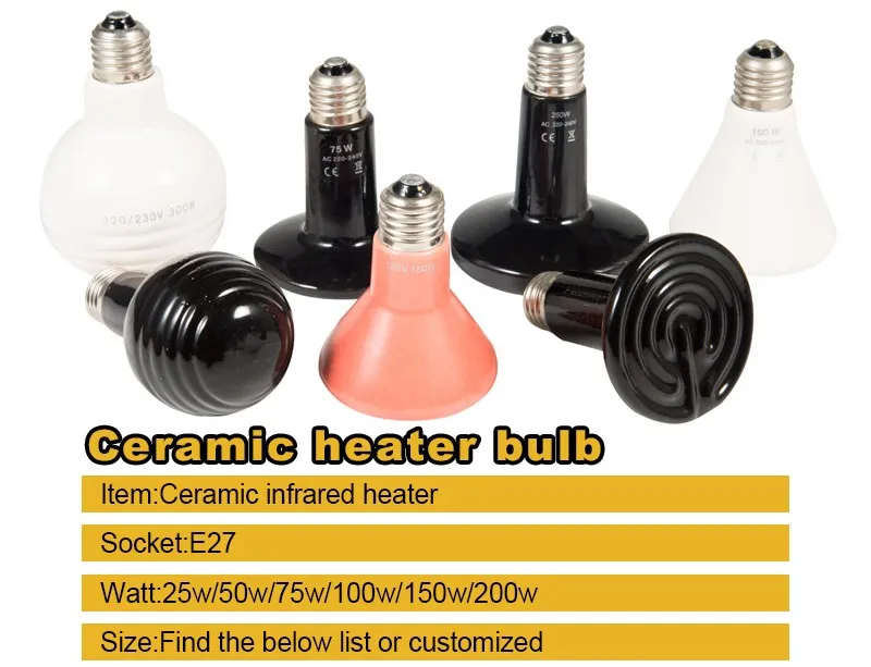 12v 110v 220v 230v E27 Socket Ceramic Bulb Heater For Egg Incubator