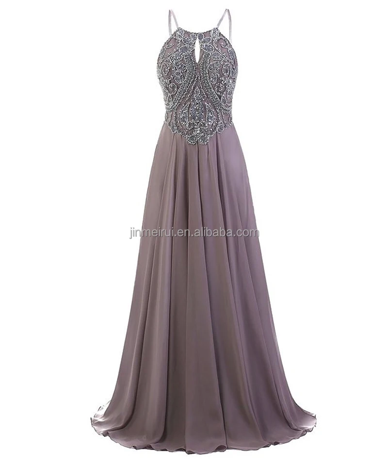 

Luxury Spaghetti Strap Crystals Beaded Sequined Prom Dress 2020 High Quality Backless Chiffon Long Evening Dresses Robe Soiree, Plum