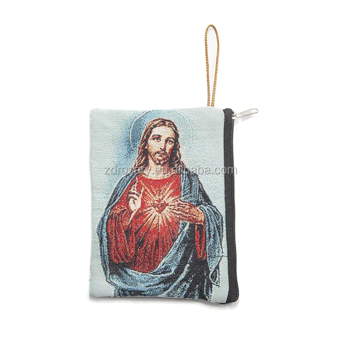 

Glary Popular Brocade bags with Zipper and Hanging Woven Purse Catholic Mix Designs Religious Icons Rosary Pouches