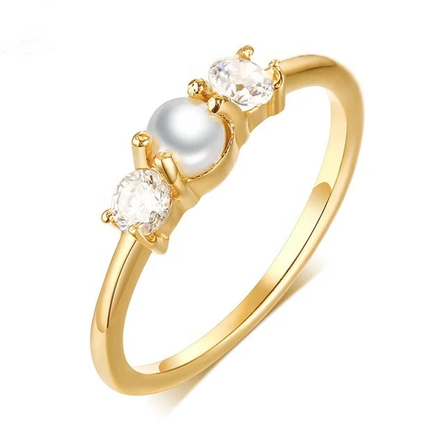 

Plated 18K Yellow Gold Zircon 316L Stainless Steel Pearl Ring