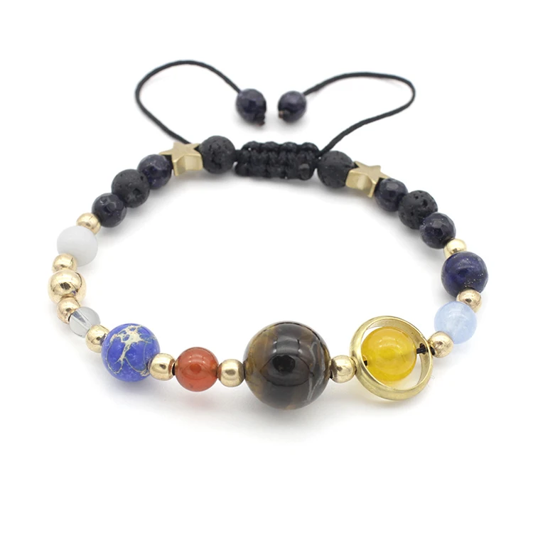 

Christmas Gift Universe Galaxy Nine Planets Solar System Bracelet Natural Stone Beaded Adjustable Bracelet For Men & Women, As picture