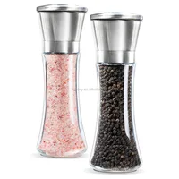 

Premium Stainless Steel Salt and Pepper Grinder Set of 2- Brushed Stainless Steel Pepper Mill and Salt Mill,6 Oz Glass Tall body