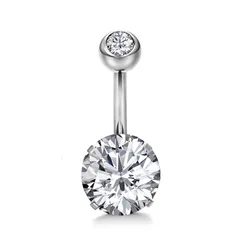 European Fashion Delicate Jewelry Stainless Steel Belly Piercing Ring Round Cubic Zirconia Navel Ring For Ladies