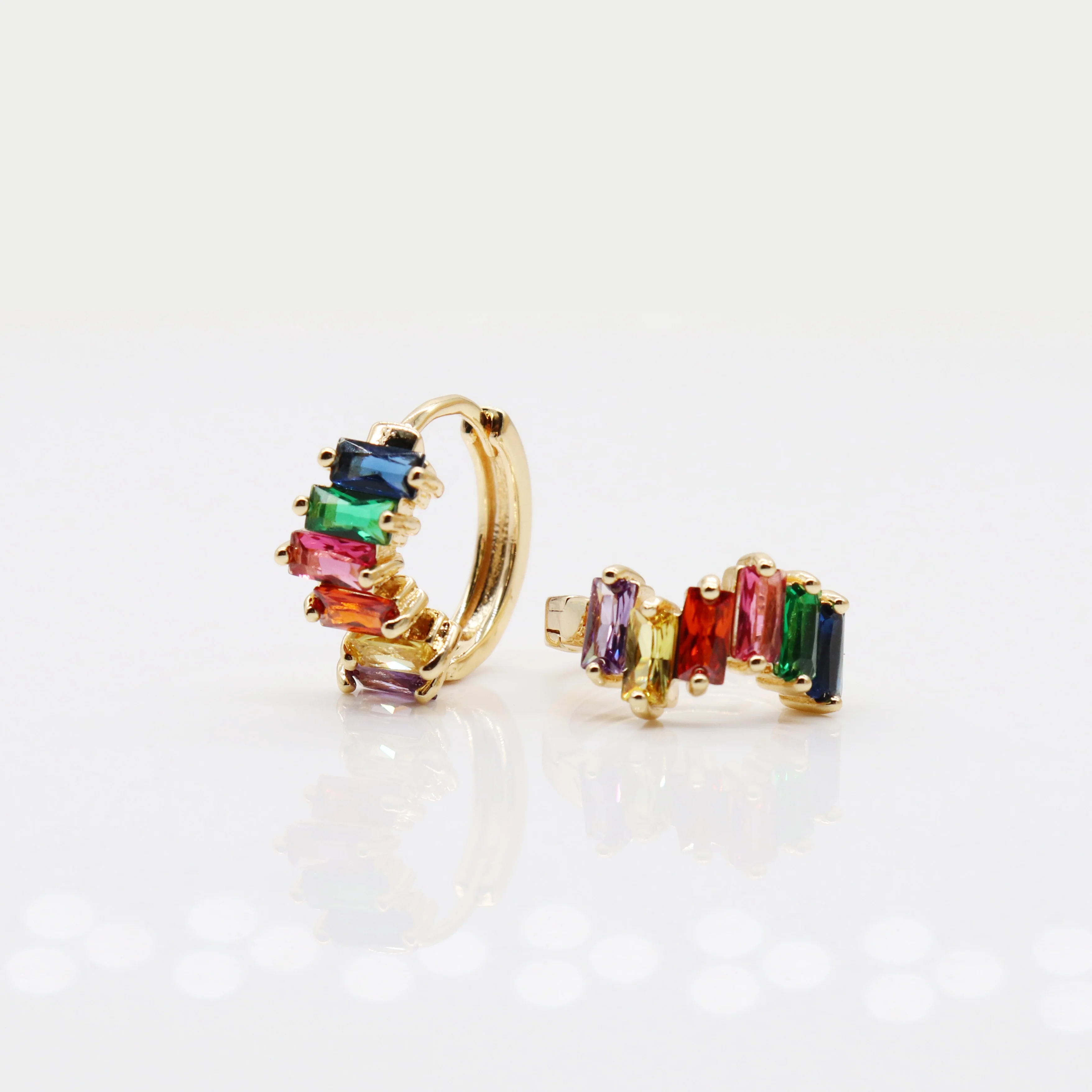 

2019 summer sunshine baugette shaped gold plated rainbow hoop earring, Multi