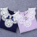 New Brand 2016 Autumn Girls Blouses Shirts Fashion Warm Solid Long Sleeve Lace Blouses Children Kids