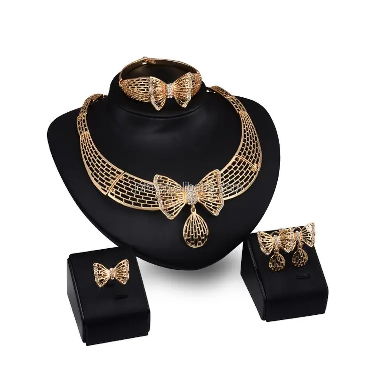 

Big Bowtie Gold Hollow Wedding Jewelry Sets For Bridal
