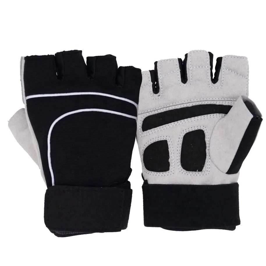 

Padded Palm Patch Fingerless Training Bodybuilding Fitness Gym Workout Weight Lifting Weights Gloves, Black