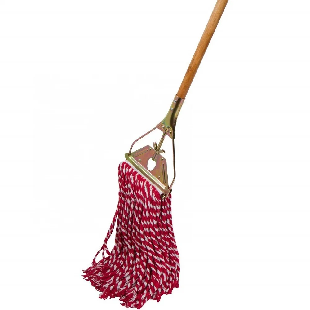 String Mop With Wooden Handle And Brass Metal Frame Microfibre Cleaning
