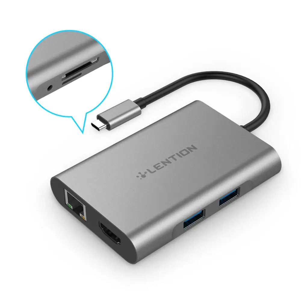 

LENTION USB-C Hub with 2-Port USB 3.0 and RJ45(1000M)+4k30HzHDMI+SD/TF+3.5mm audio for Apple MacBook, N/a
