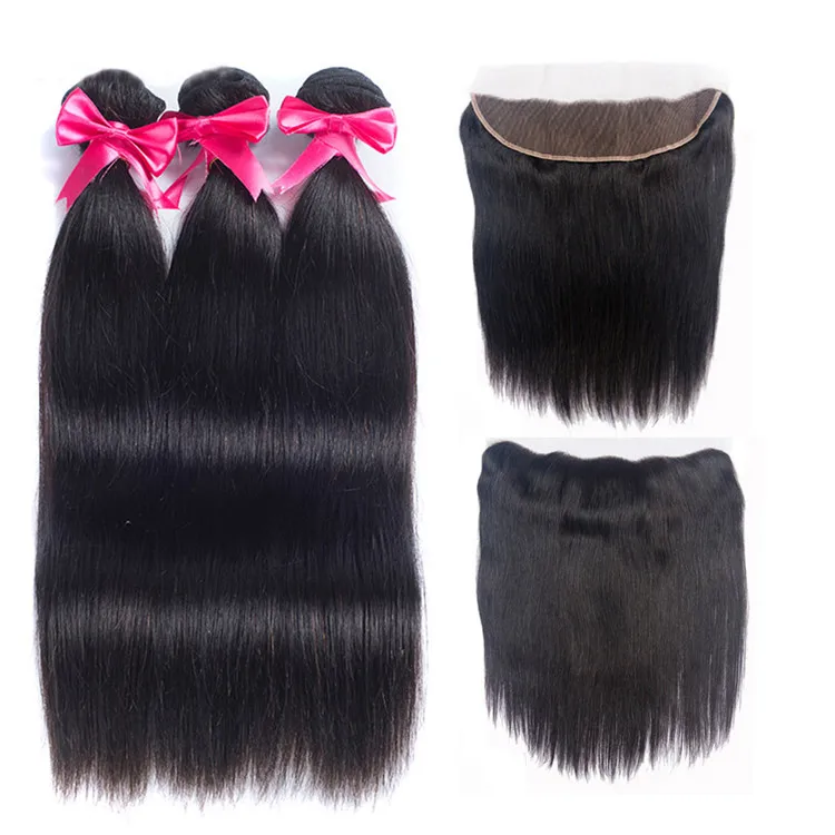 

Wholesale Straight Raw Indian Hair Extensions 8A Grade 100 percent Human Hair Bundles With Lace Frontal Closure