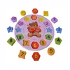 Wholesale Math Toys Cute Cartoon Bear Wooden Clock Puzzle Geometric Shape Number Color Time Learning Educational Toys