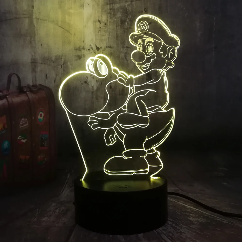 

Remote Control Game Action Figure Cute Super Mario Riding Dinosaur 3D LED Night Light 7 Colors Table Lamp Decor Home Party Kids