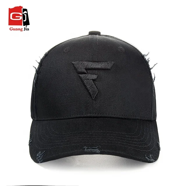 

fashion blank black custom worn out baseball cap with 3D embroidery logo