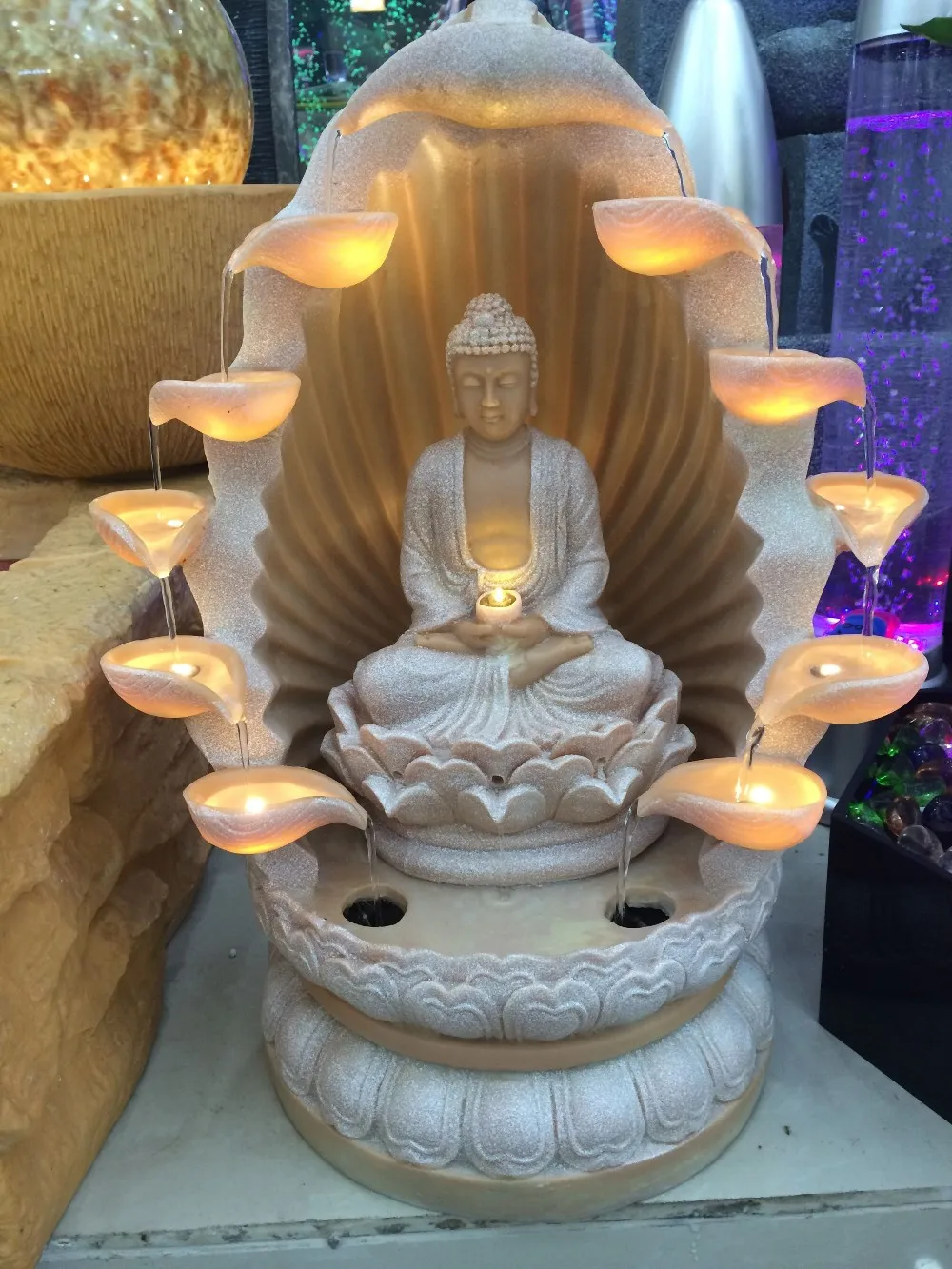 Resin Craft Tabletop Fountain Buddha Water Fountain With Led Light