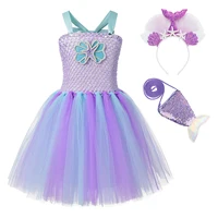 

Girl Summer Dress Little Mermaid Tutu Dress Girls Purple Tulle Party Costume with Headband Children Kids Dress