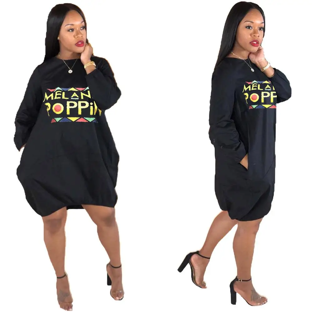 

Womens Autumn Winter Long Sleeve Basic Pleated T-Shirt DressPrinted Round Neck With Two Side Pockets Knee Length Loose, N/a