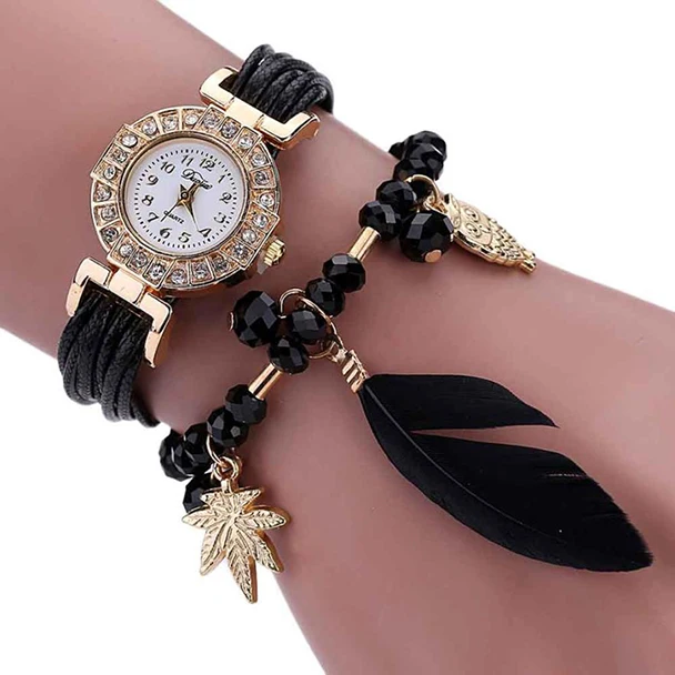 

Xiniu New Brand Feather Weave Wrap Around Bracelet Watch Crystal Synthetic Fashion Chain Watch Clock Relogio Feminino Saat