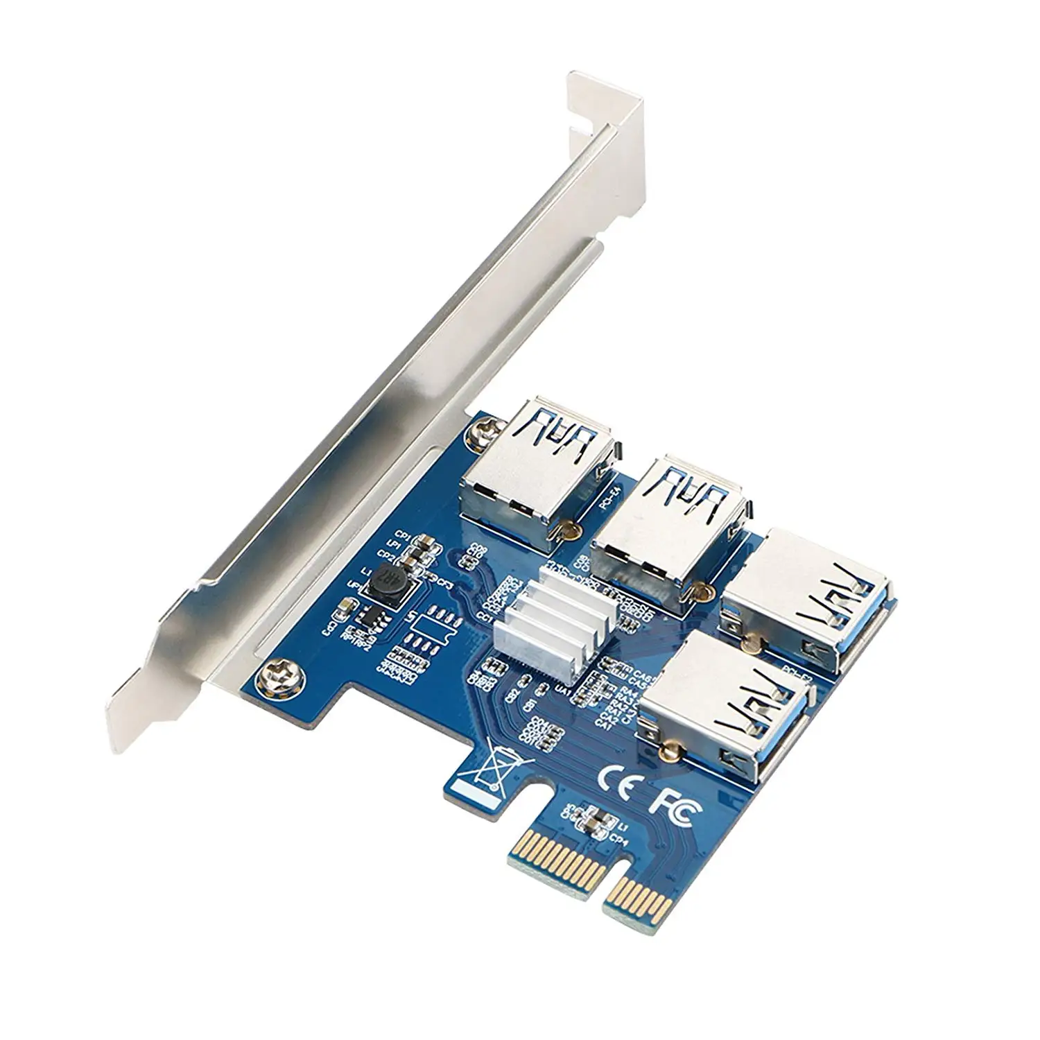 Fosa PCI-E to 4 Port PCI-E Extension Card PCI Express Riser Adapter USB3.0 for Mining