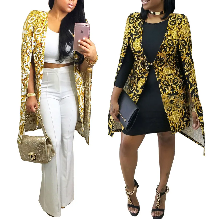 2016 fashion printing poncho design women autumn blazer