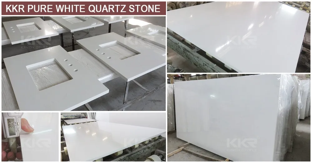 Korean precut white mist quartz stone composite one piece kitchen sink and countertop