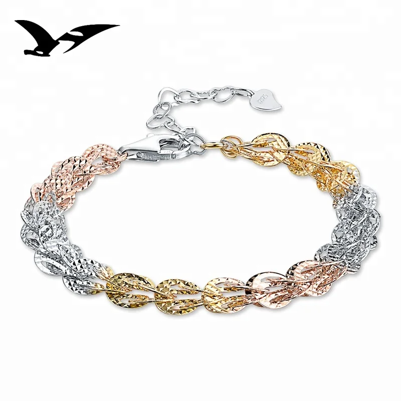 

fashion Rose Gold jewelry 925 sterling silver Three color chain bracelet, Rose gold / gold / silver