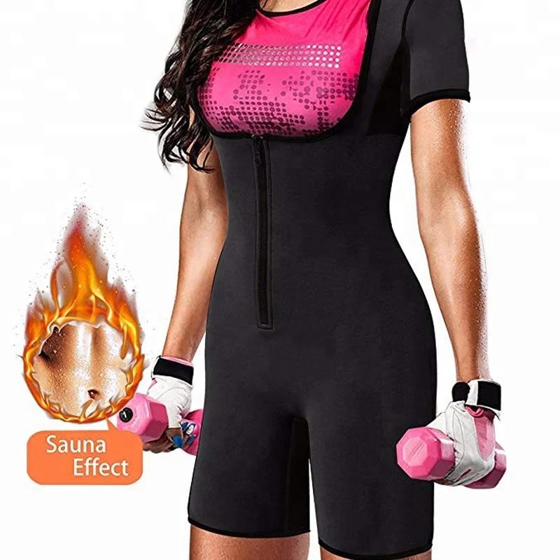 

6378 Hot Slim Sports Zipped Sauna Sweat Bodysuit Women Neoprene Full Body Shaper With Sleeves, Purple;black;pink