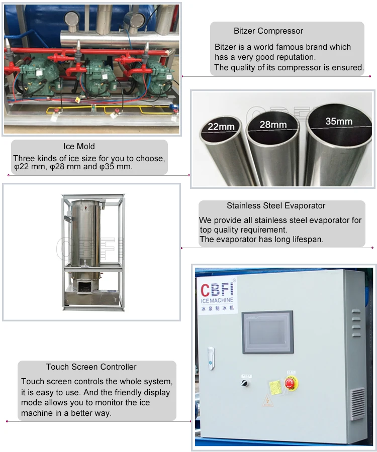 Refrigerant Gas R22 or R404a TV50 Ice Tube Machine 5000 KG/day