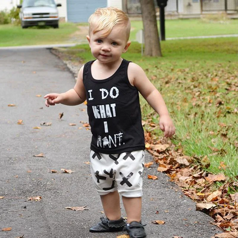 

2 Pieces Letters Top + Harem Shorts Baby Boy Clothes Boutique Toddler BB Clothing Sets, Black