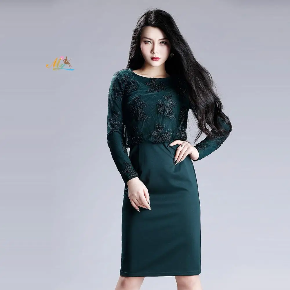 

2019 latest style long sleeve lace women sexy casual dress, Green or customized color