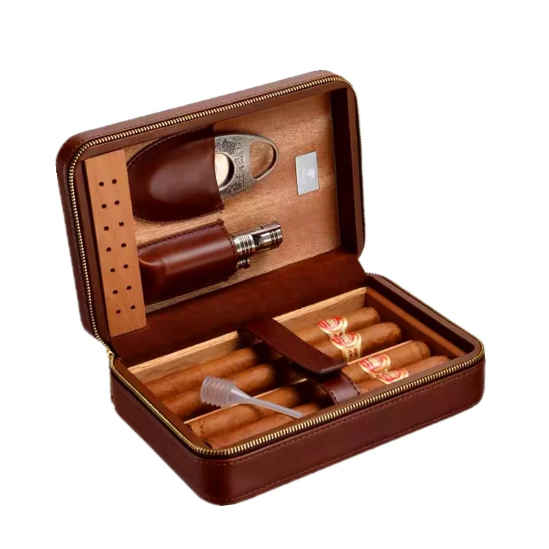 

Luxury Custom High Glossy Cedar Solid Wooden Travel Case With Accessories Cigar Humidor Box, Wood color /customized